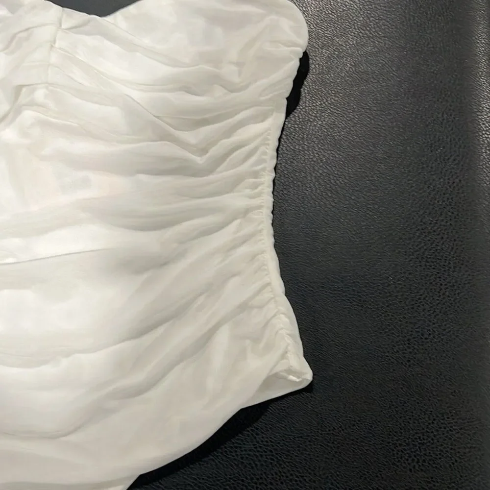 Womens White Strapless Mesh Rushed Thong Showpo Isabella Bodysuit Size 8 NWT - Picture 3 of 10